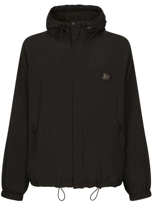 Black Logo-plaque Hooded Jacket