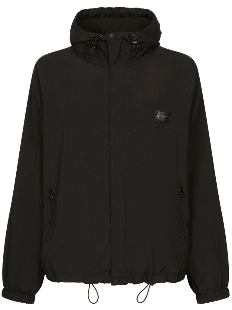 Black Logo-plaque Hooded Jacket