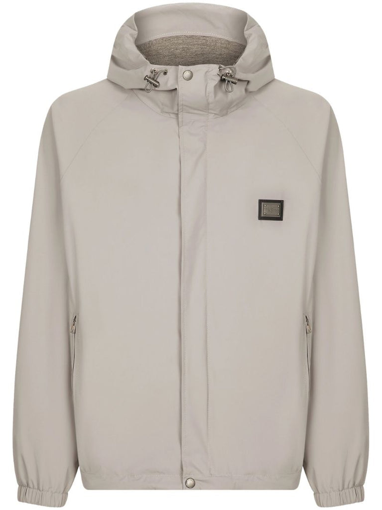 Grey Logo-plaque Hooded Jacket