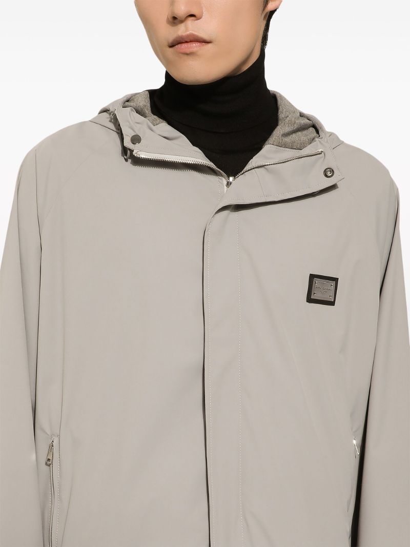 Grey Logo-plaque Hooded Jacket