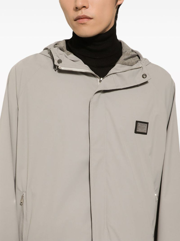 Grey Logo-plaque Hooded Jacket