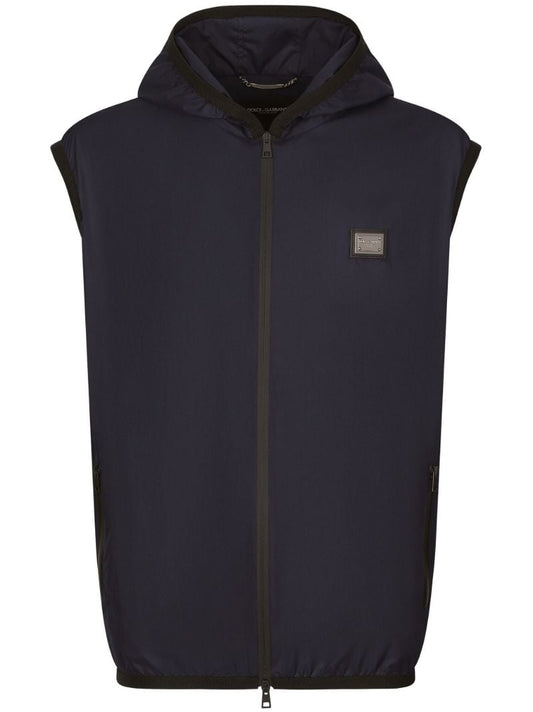 Blue Logo-plaque Hooded Gilet