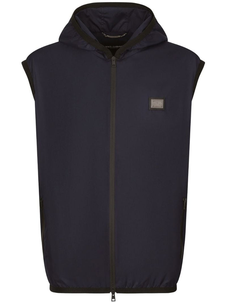 Blue Logo-plaque Hooded Gilet