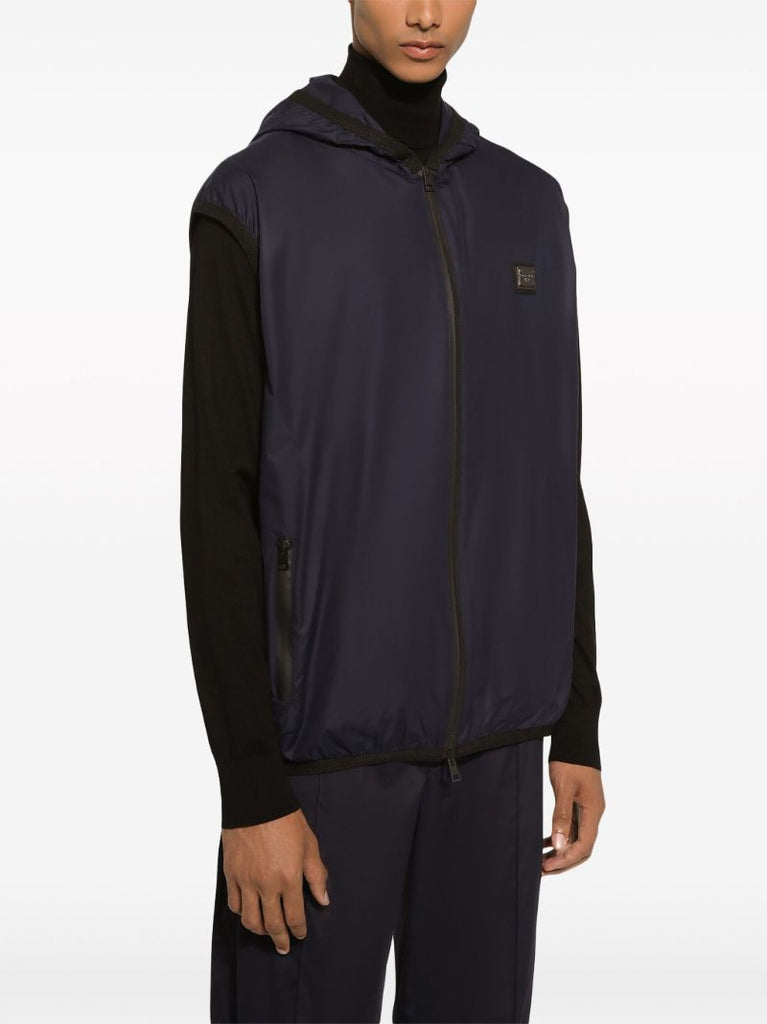 Blue Logo-plaque Hooded Gilet