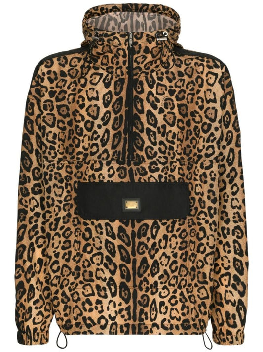 Brown Leopard-print Hooded Jacket