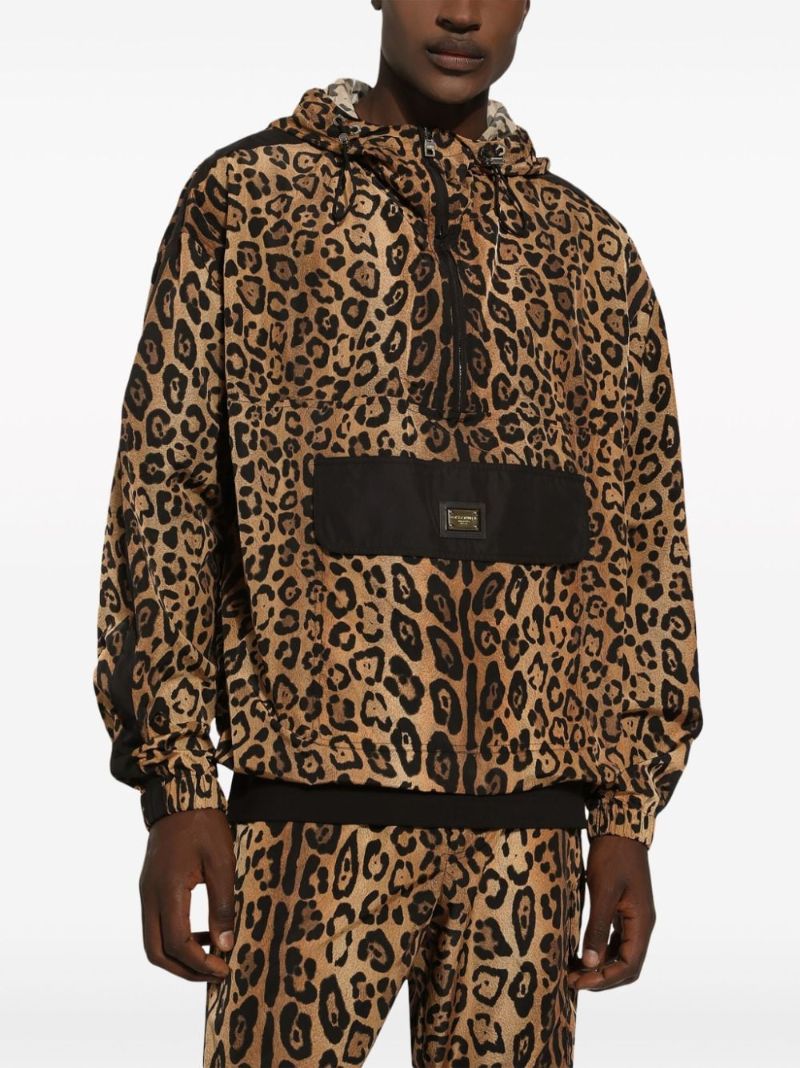 Brown Leopard-print Hooded Jacket