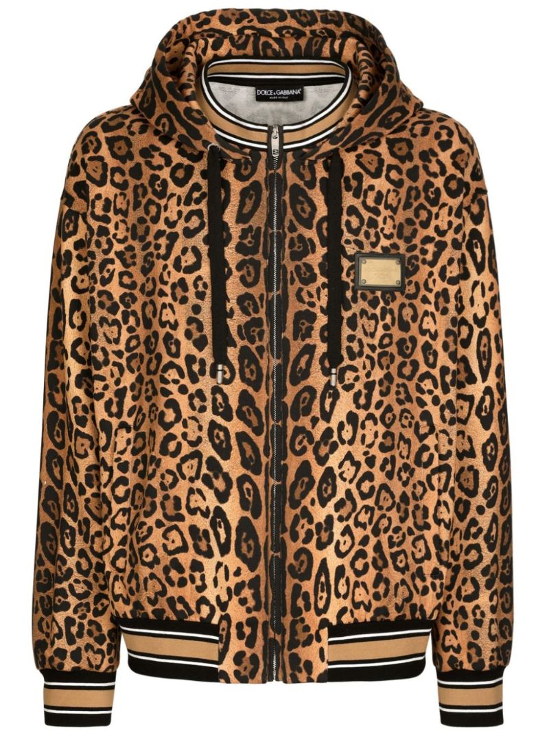 Brown Leopard-print Cotton Hoodie