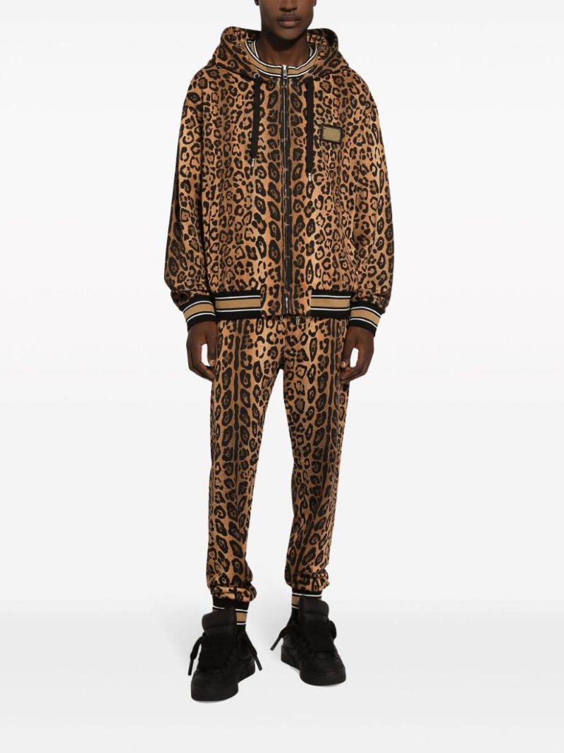 Brown Leopard-print Cotton Hoodie