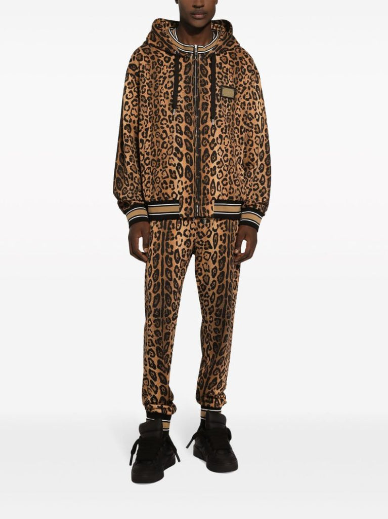 Brown Leopard-print Cotton Hoodie