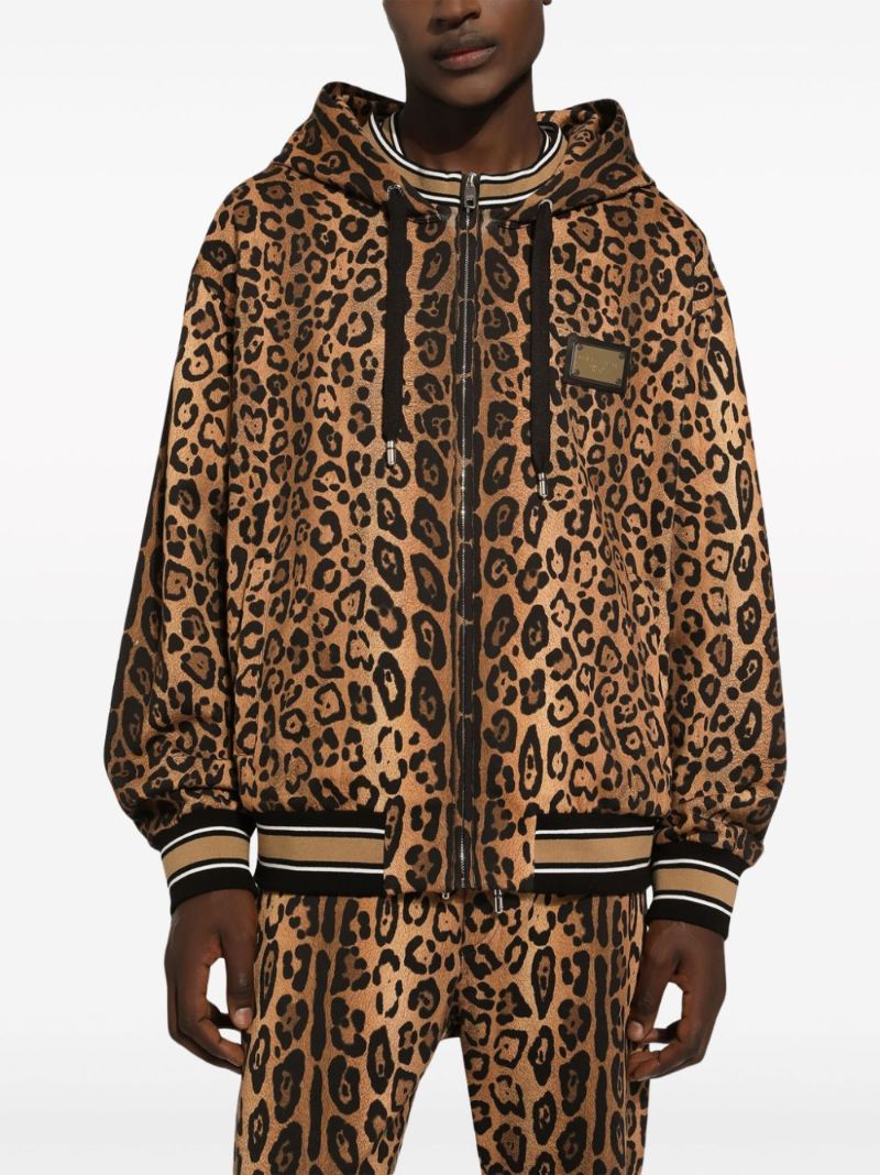 Brown Leopard-print Cotton Hoodie