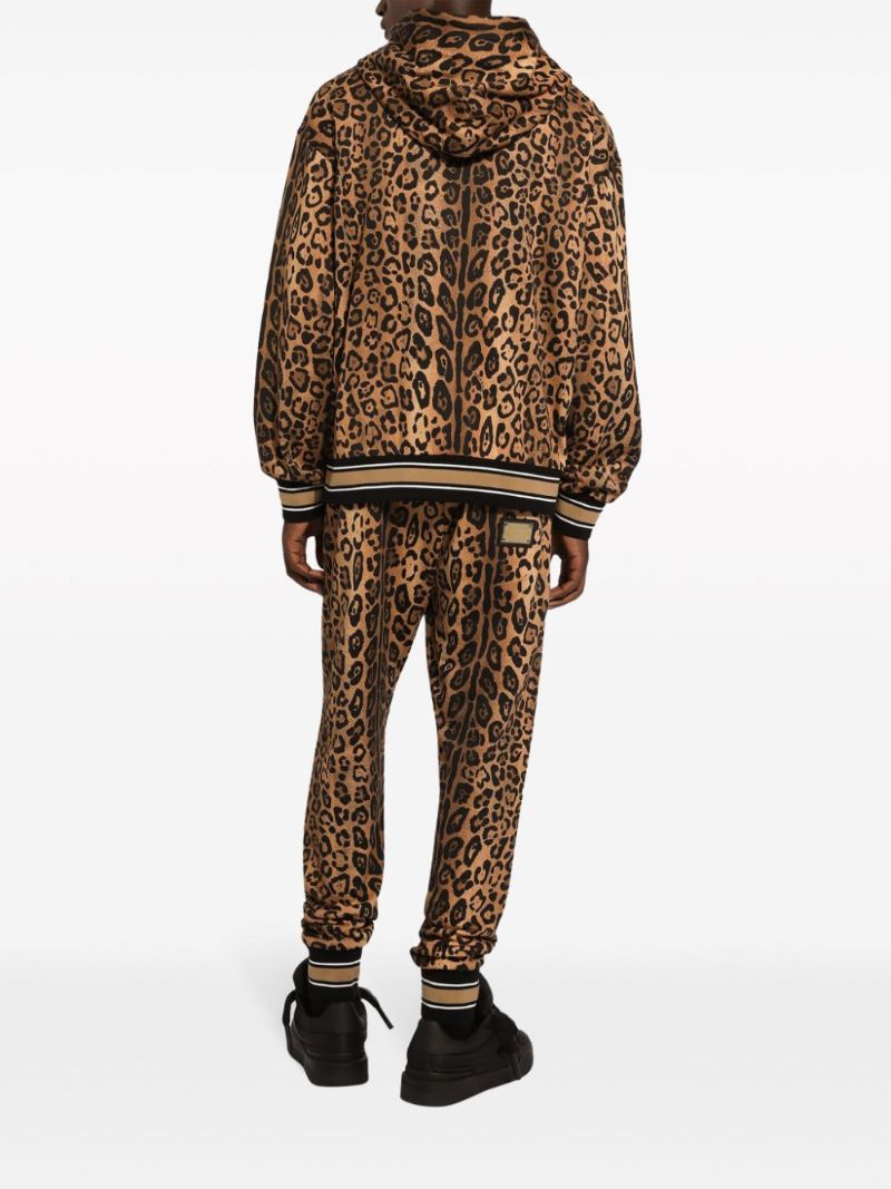 Brown Leopard-print Cotton Hoodie