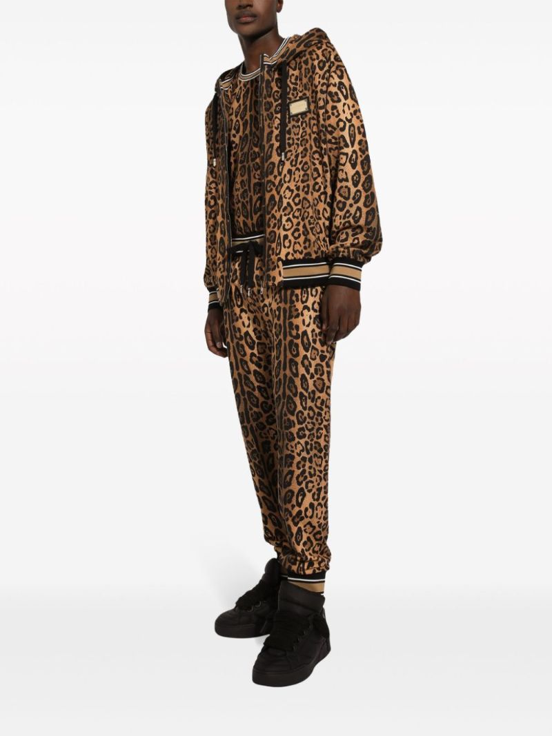 Brown Leopard-print Cotton Hoodie