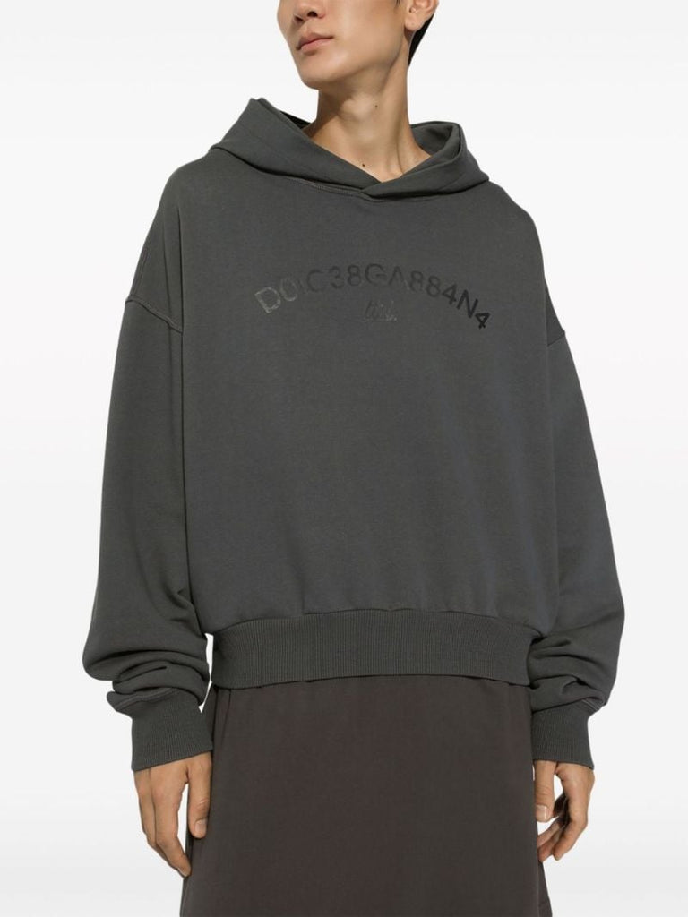 Grey Logo-print Cotton Hoodie