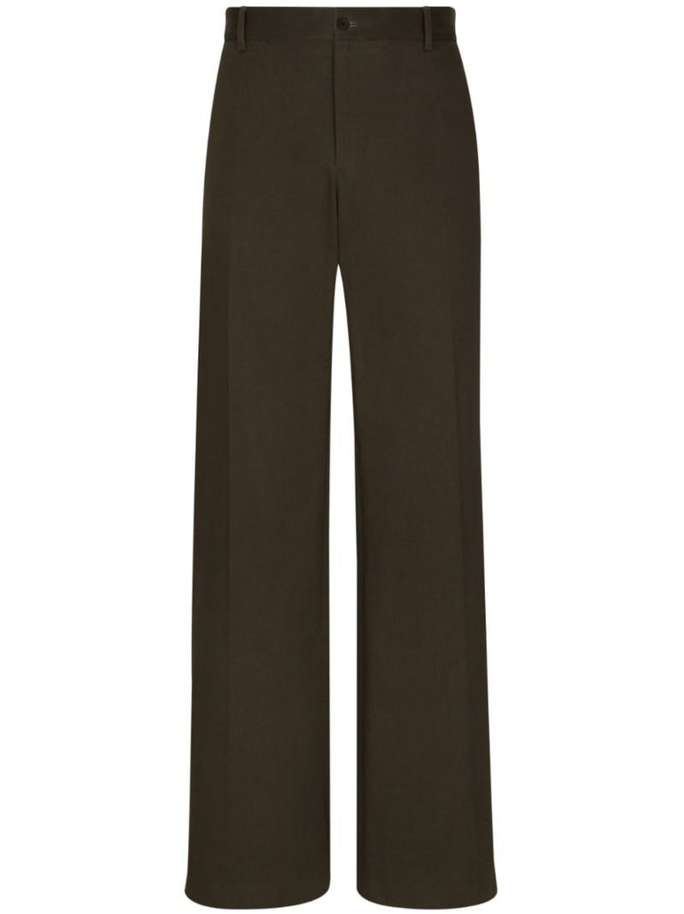 Brown Straight-leg Cotton Trousers