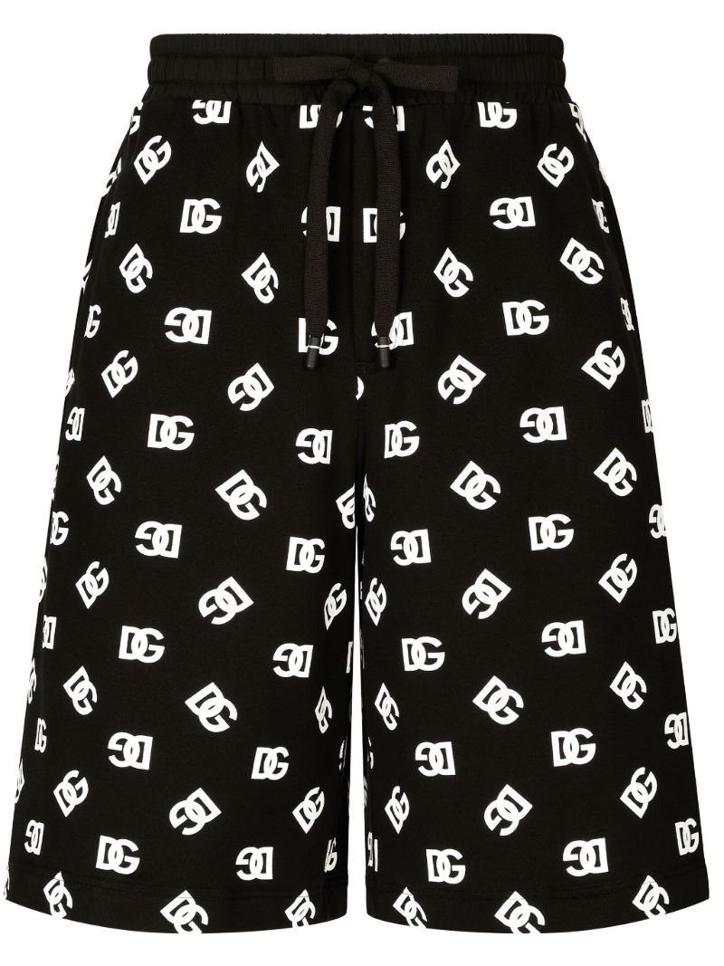 Black Dg-print Cotton Track Shorts
