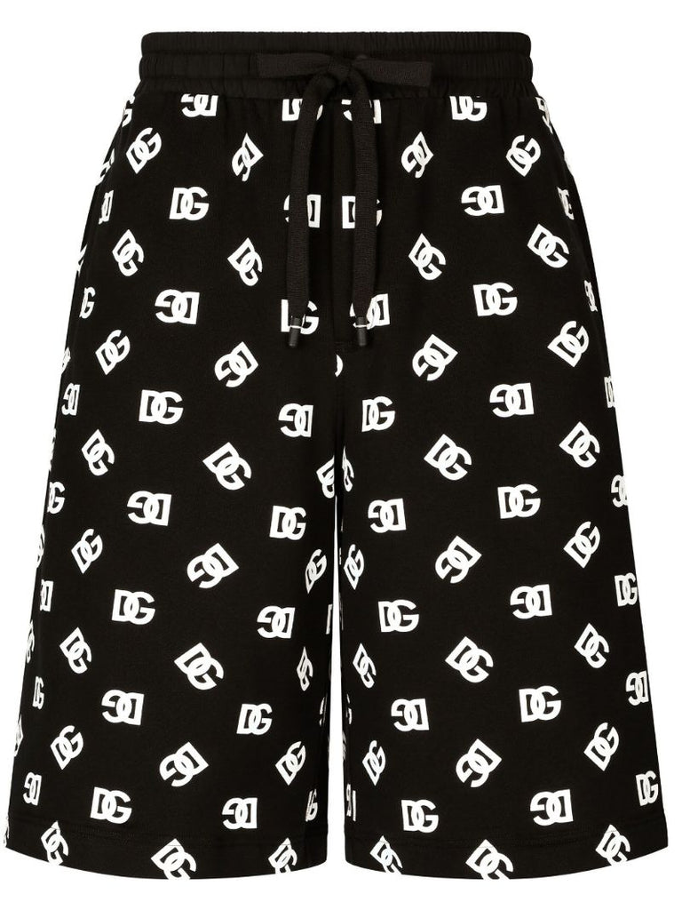 Black Dg-print Cotton Track Shorts