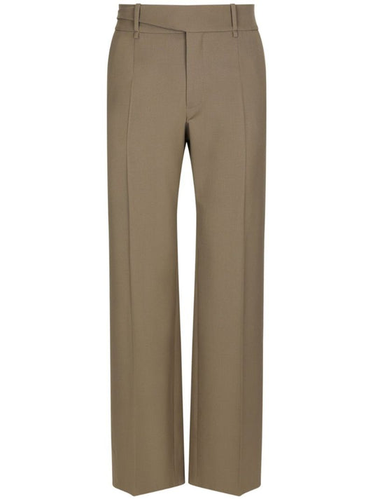 Neutral Straight-leg Wool Trousers