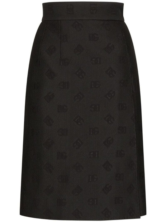 Black Monogram-jacquard Midi Skirt