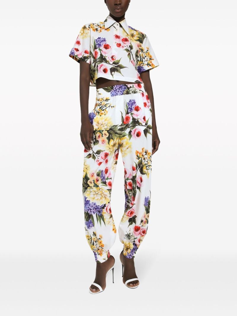 White Garden Print Cropped Shirt