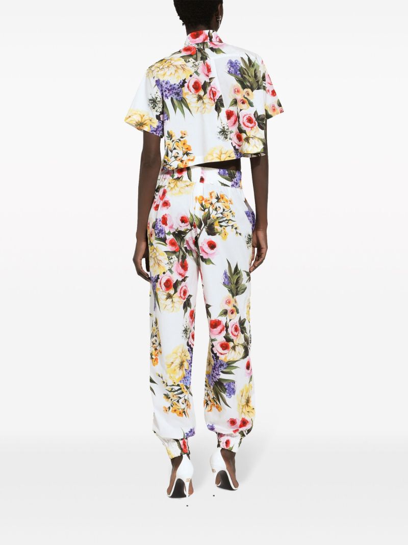 White Garden Print Cropped Shirt