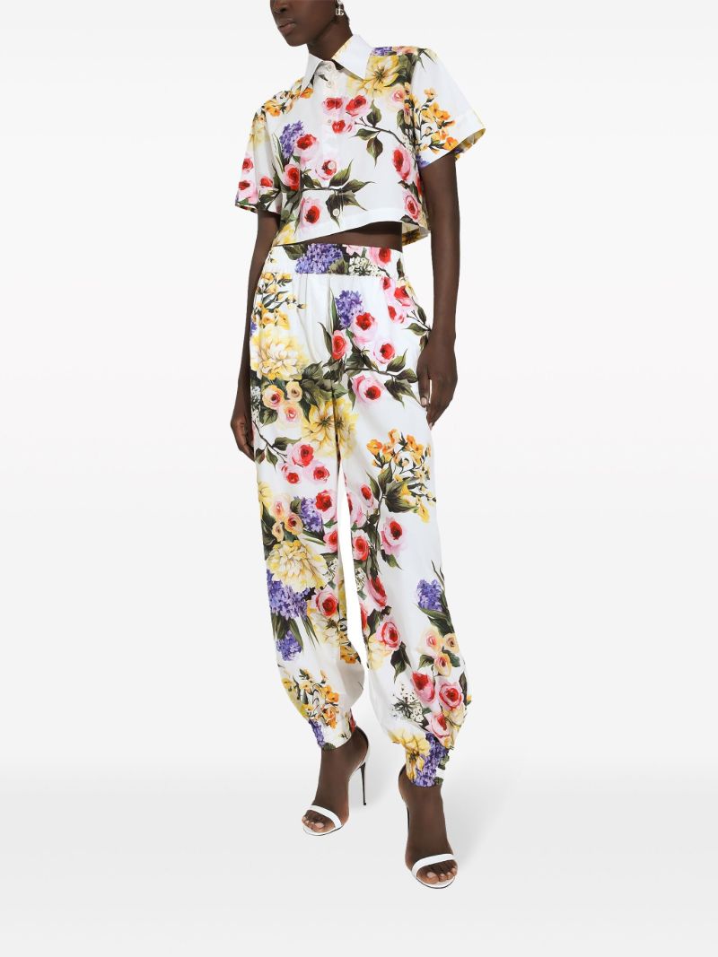 White Garden Print Cropped Shirt