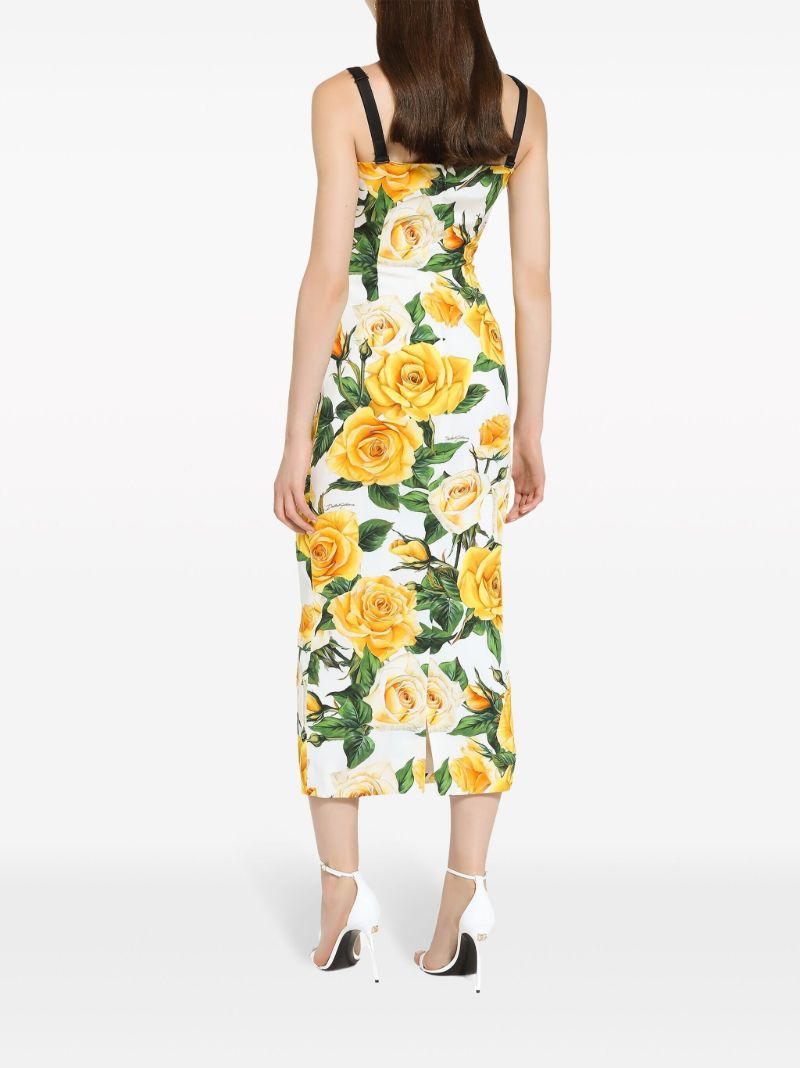 White Rose Print Midi Dress