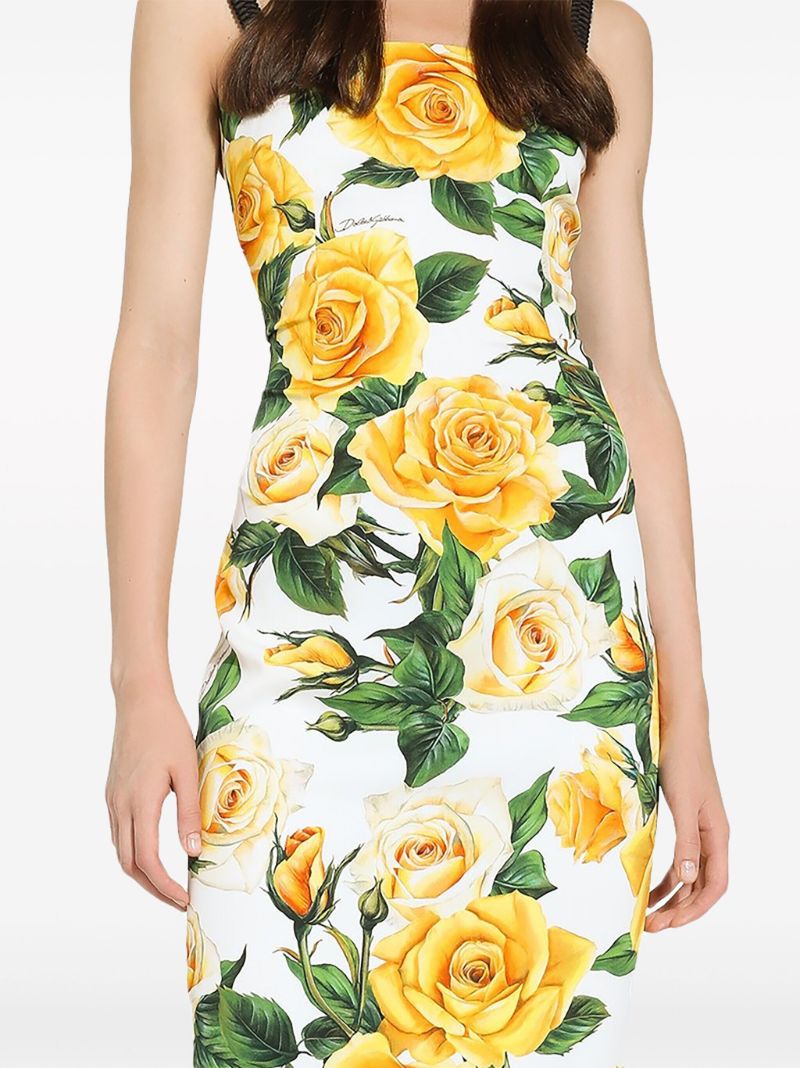 White Rose Print Midi Dress