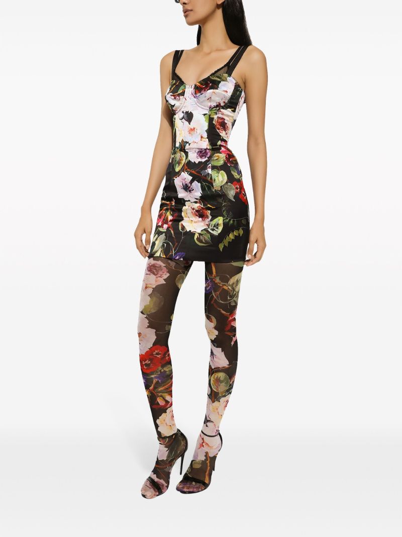 Black Garden Print Corset Mini Dress
