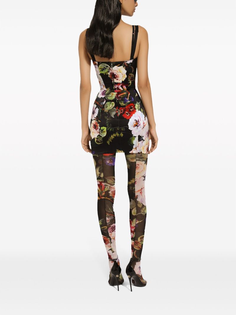 Black Garden Print Corset Mini Dress