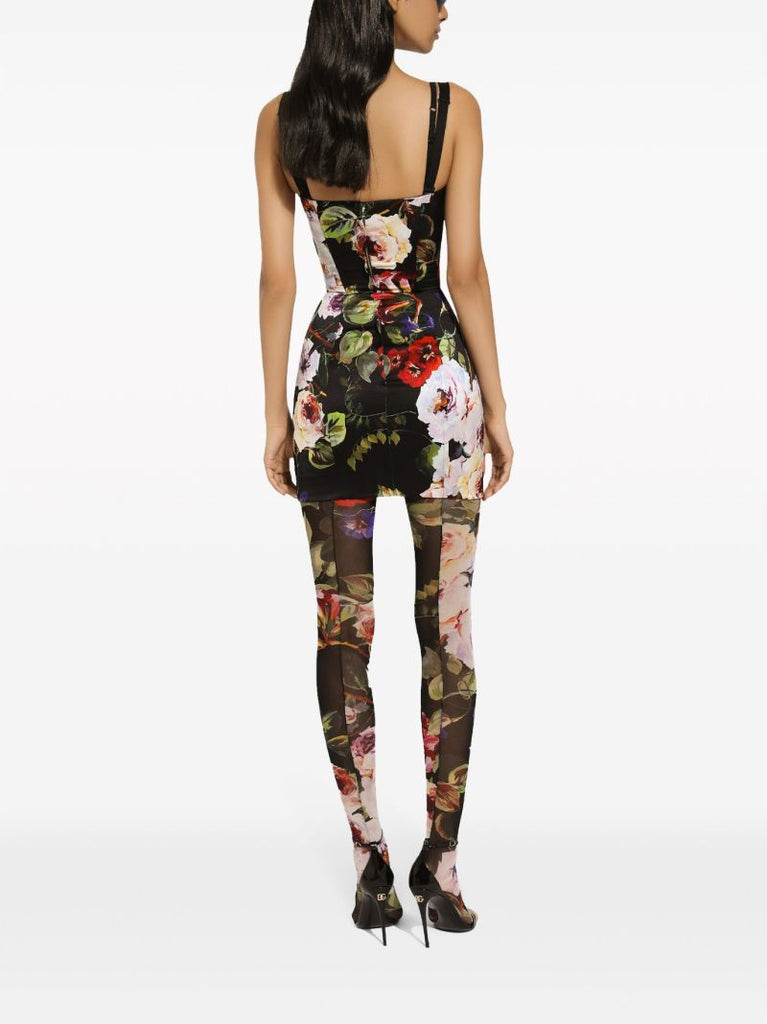 Black Garden Print Corset Mini Dress