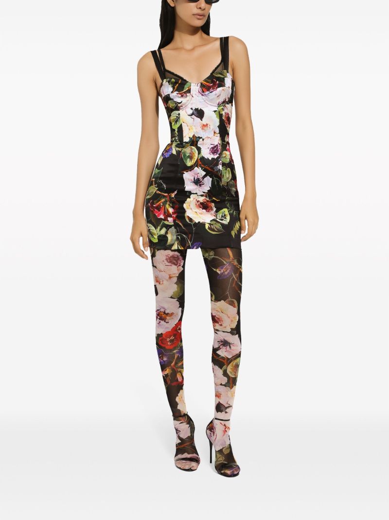 Black Garden Print Corset Mini Dress