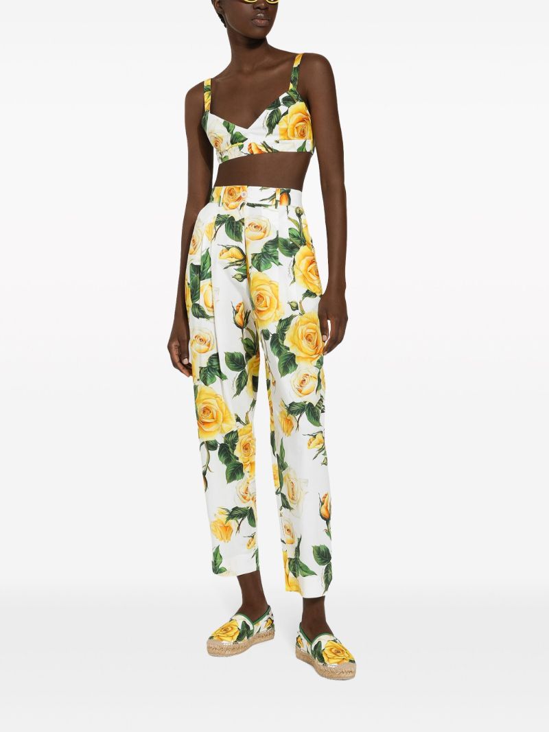 White Rose Print Tapered Trousers