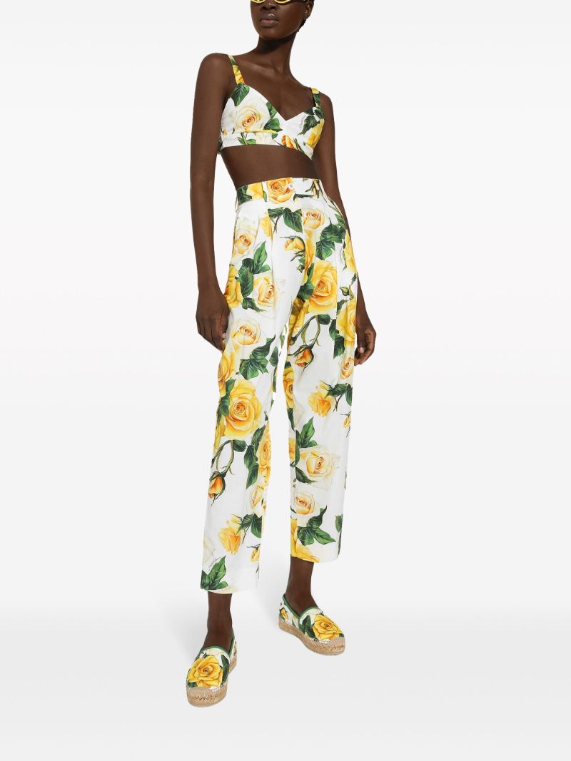 White Rose Print Tapered Trousers