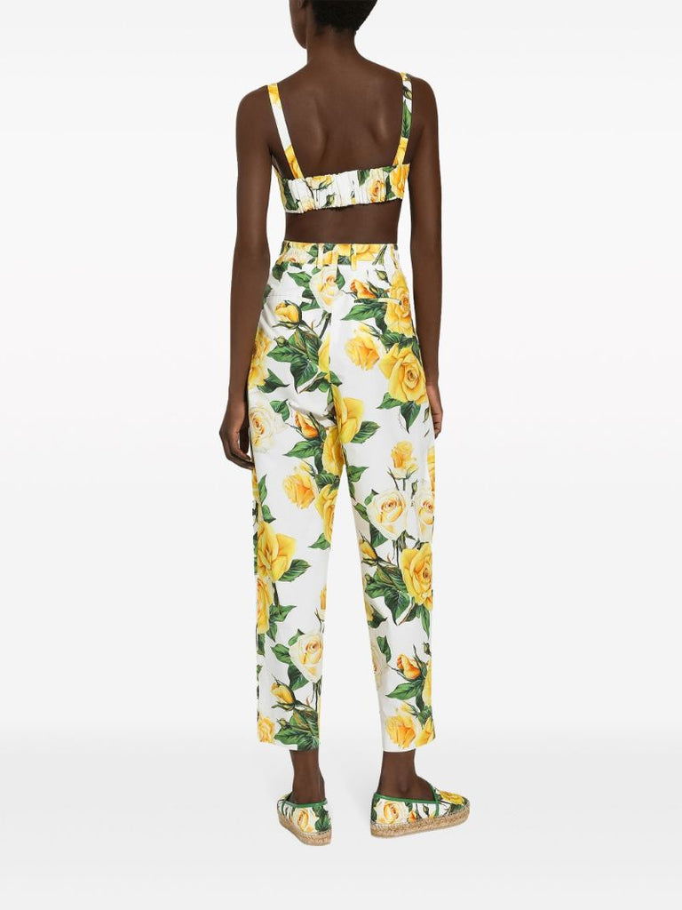 White Rose Print Tapered Trousers