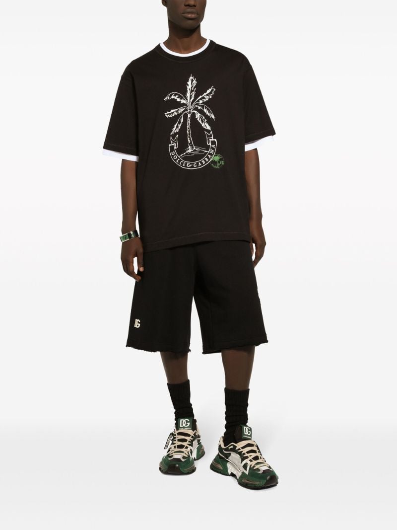 Black Palm Print Cotton T-shirt