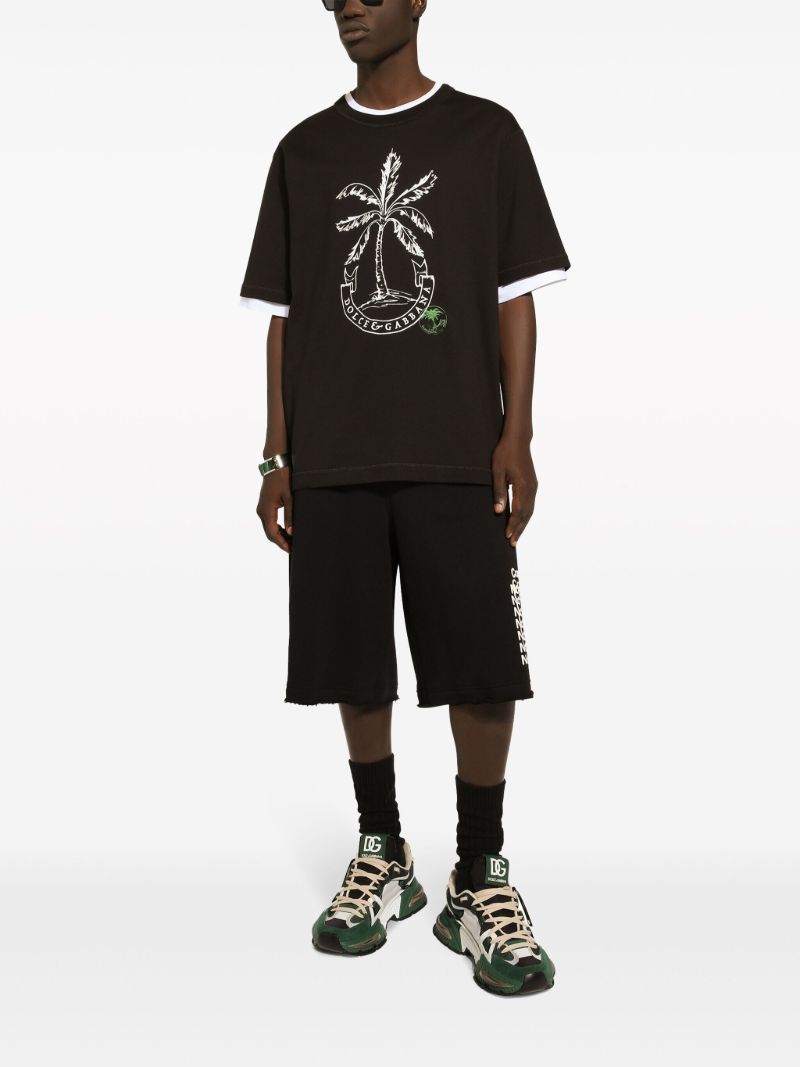 Black Palm Print Cotton T-shirt