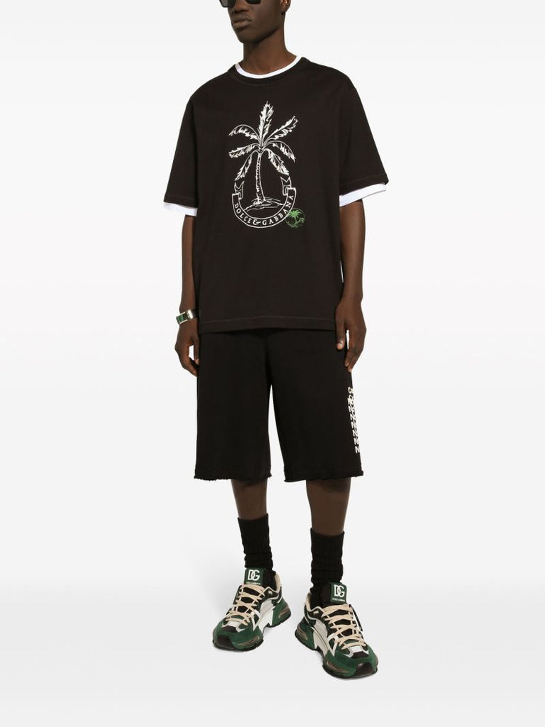 Black Palm Print Cotton T-shirt