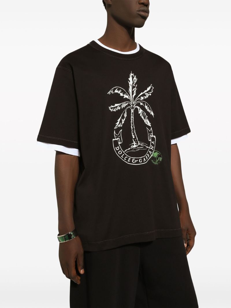 Black Palm Print Cotton T-shirt