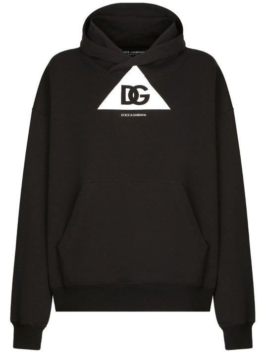 Black Dg-print Cotton Hoodie