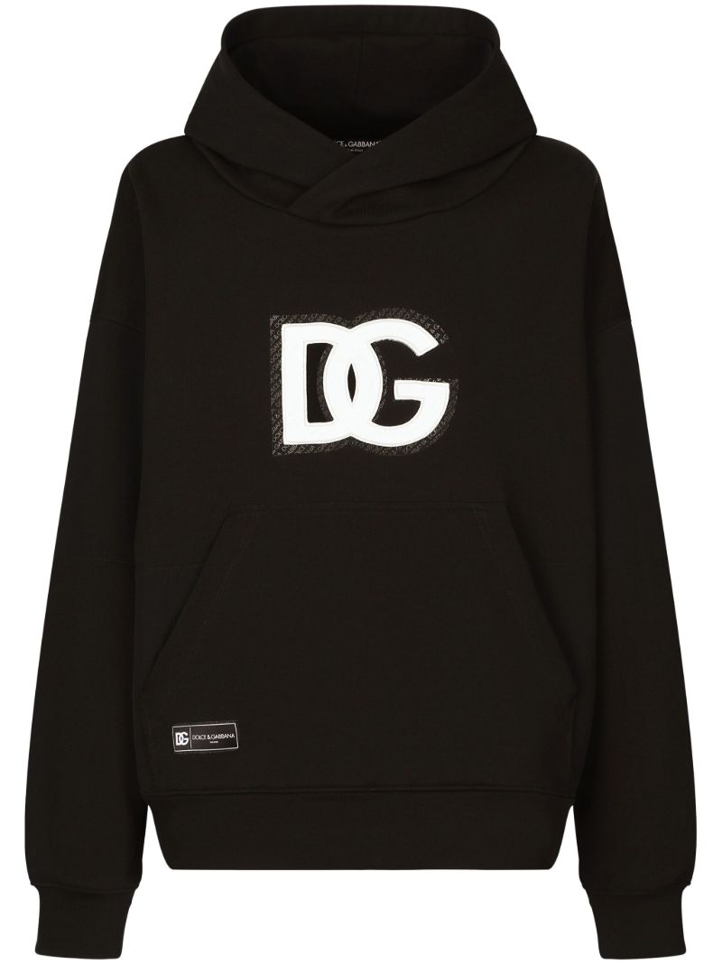 Black Logo-appliquÃ_x0083_Â© Cotton Hoodie