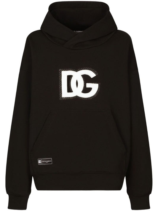 Black Logo-appliquÃ_x0083_Â© Cotton Hoodie
