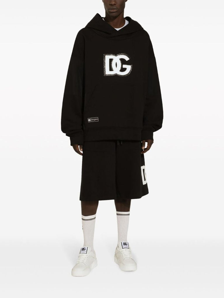 Black Logo-appliquÃ_x0083_Â© Cotton Hoodie
