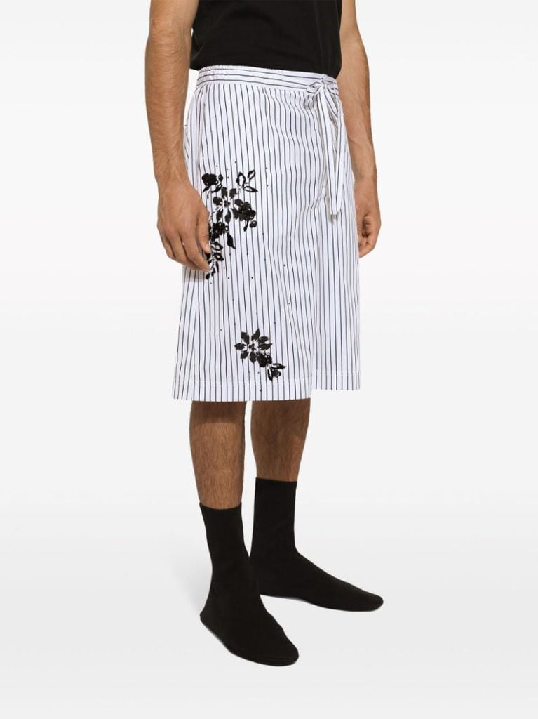White Striped Cotton Shorts