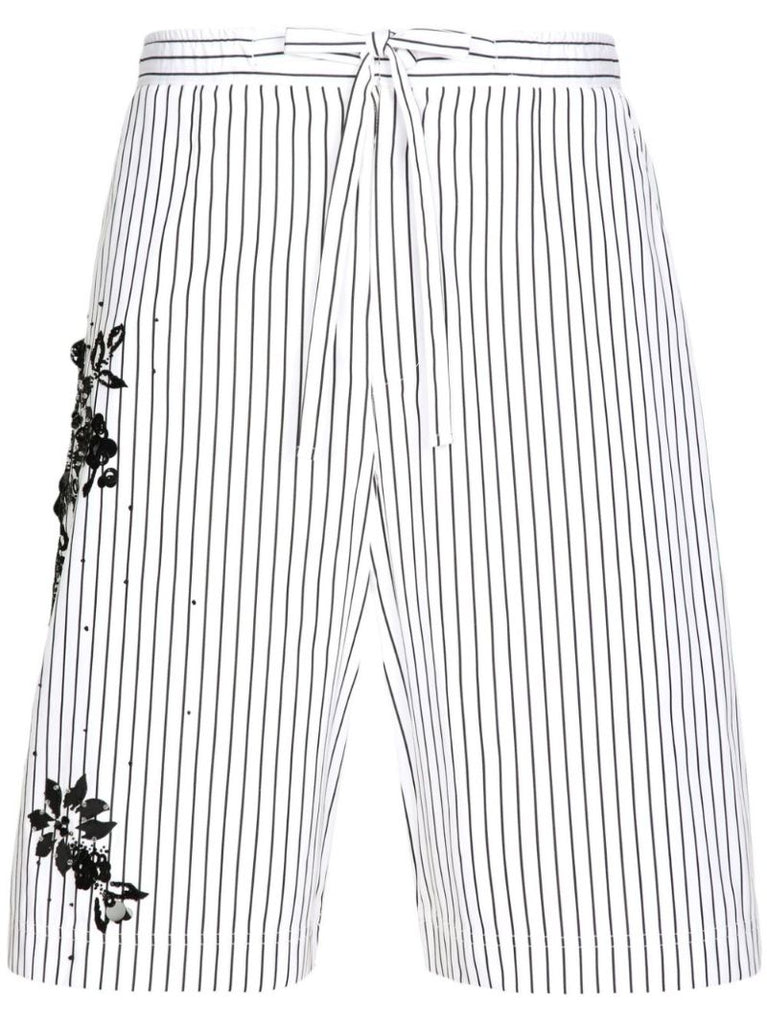 White Striped Cotton Shorts
