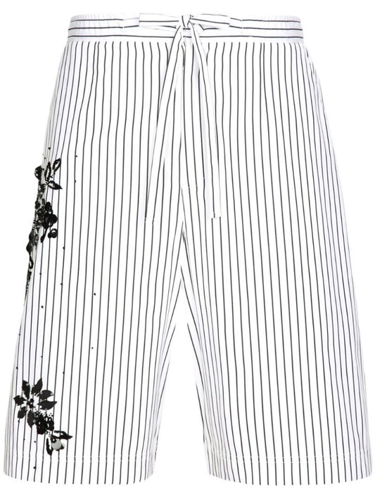 White Striped Cotton Shorts
