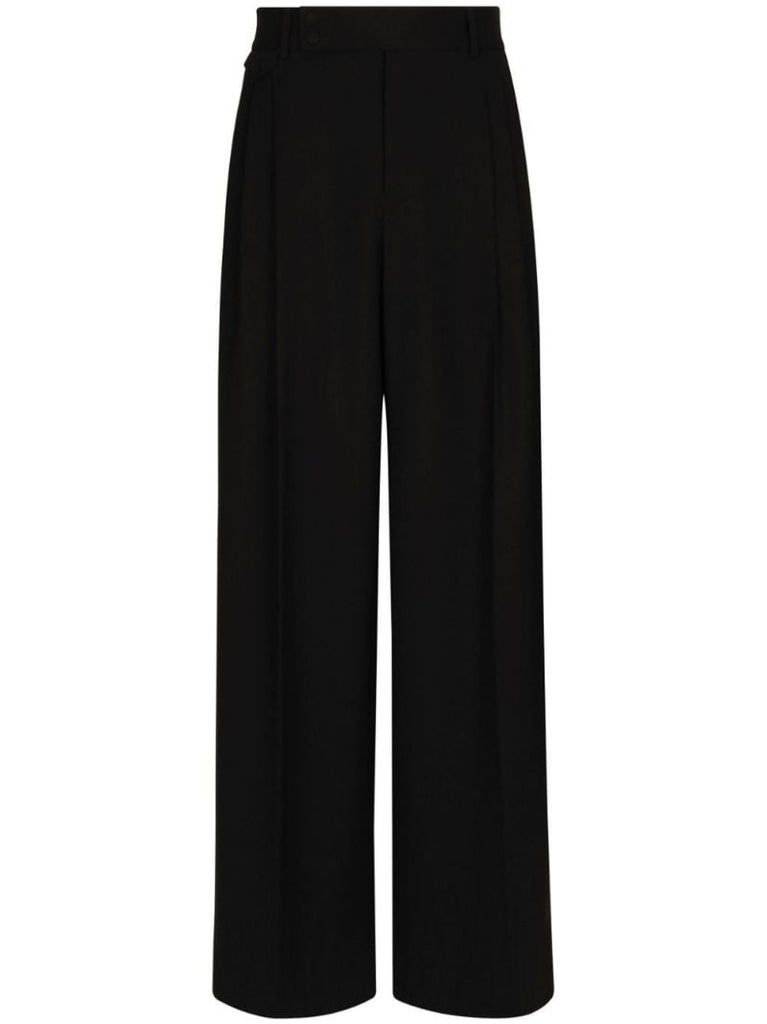 Black Wide-leg Wool Trousers