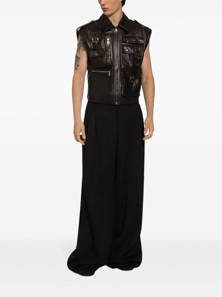 Black Wide-leg Wool Trousers