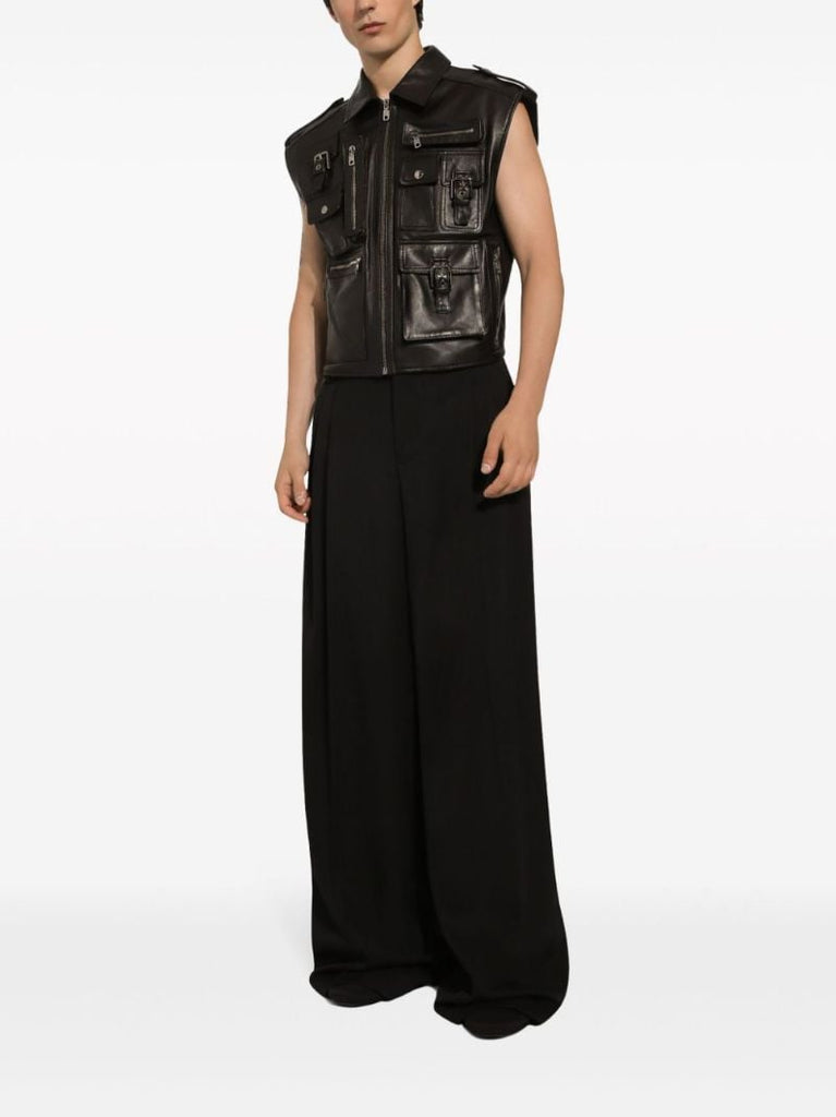 Black Wide-leg Wool Trousers
