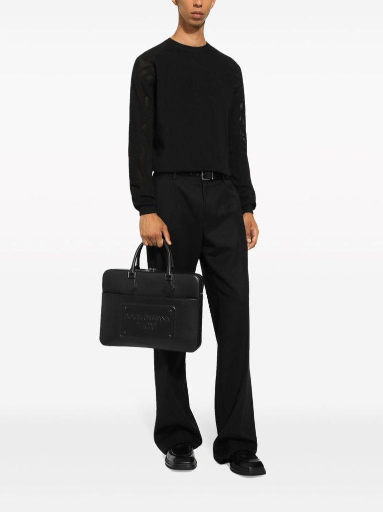 Black Logo-embossed Leather Briefcase