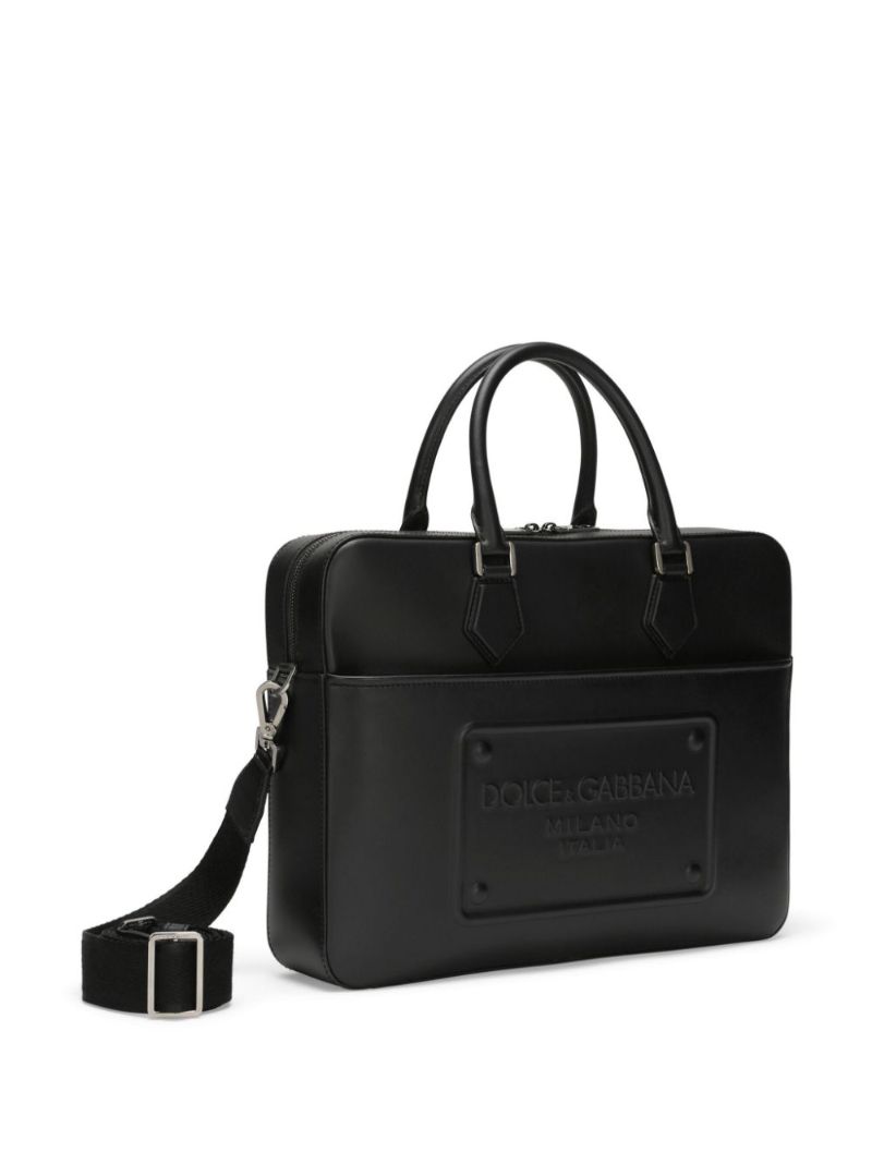 Black Logo-embossed Leather Briefcase